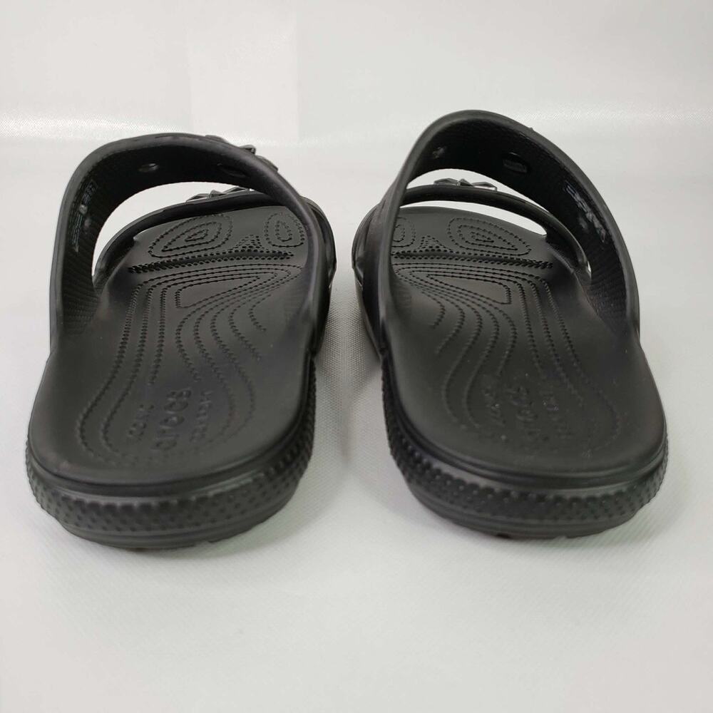 Crocs Classic Two-Strap Slide Sandals Black Women’s Size 9 Star Jibbitz - Picture 3 of 9